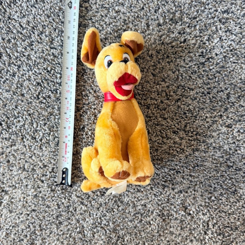 Classic Toy Co Yellow Dog Plush Stuffed Animal Red Collar 11 Inch Brown Accents